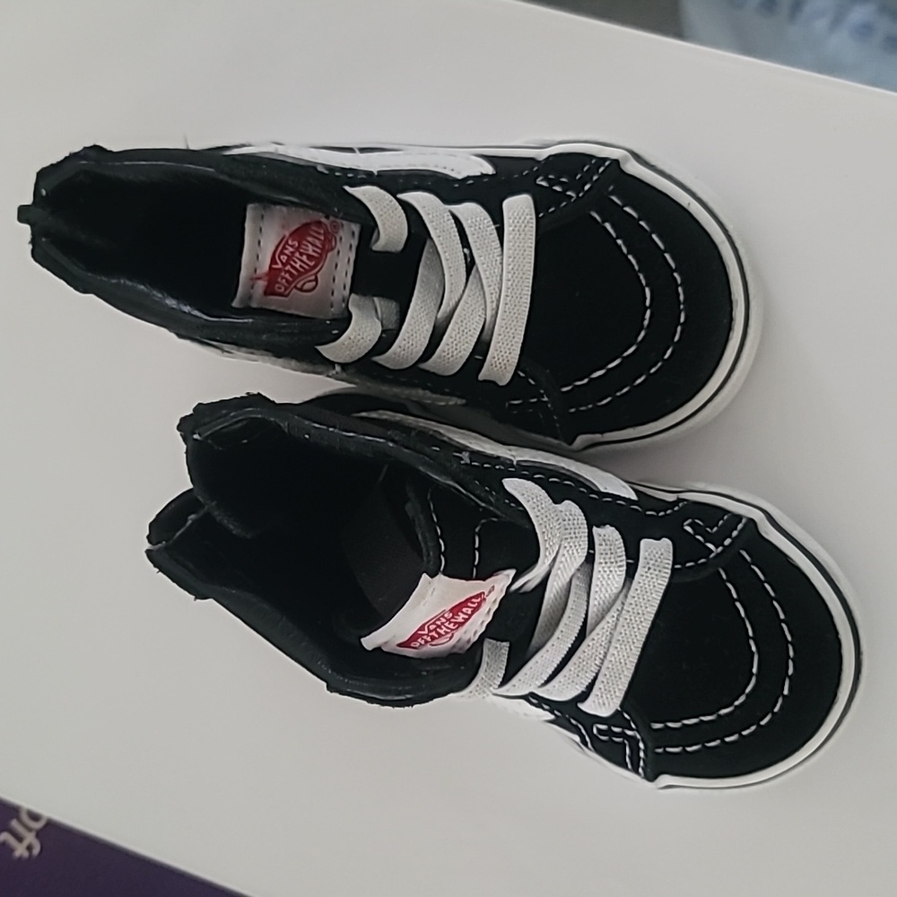 Vans Toddler Shoe Size 4 Black White Leather Sneakers Zip Back Sk8 Hi Zip Kids - Picture 2 of 10